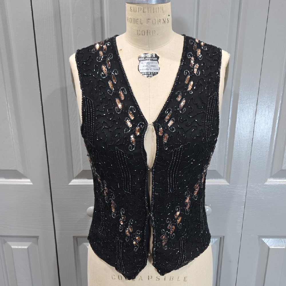 VINTAGE FULLY BEADED ART DECO VEST SIZE SMALL